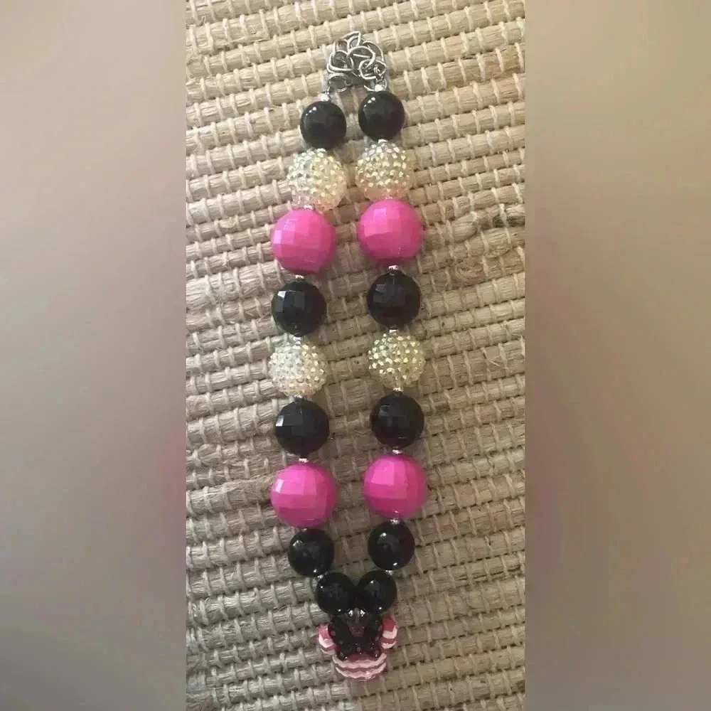 Girls Bubble Gum Bead Necklace with Minnie Mouse